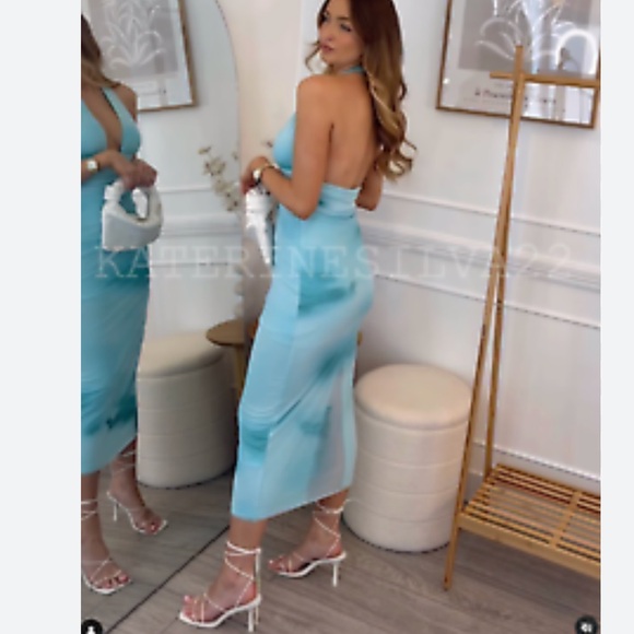 ZARA NEW WOMAN SS24 GREENS PRINTED TULLE HALTER DRESS - Picture 4 of 15